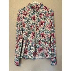Tommy Bahama Floral Active Full Zip Jacket Women's Size Med Pink/Teal On White